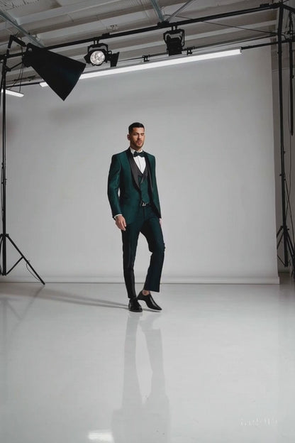 Hunter Green Groom Tuxedo with Floral Lace Vest  Luxury Mens Wedding Wear