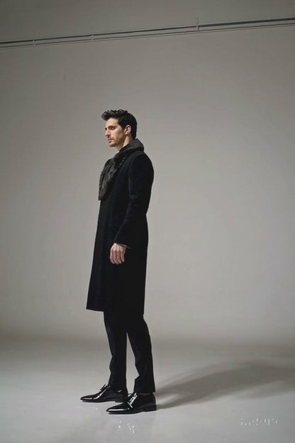 Mens Overcoat - Topcoat For Men - Winter Fabric - Three Button Big and Tall Large Man ~ Plus Size Removable Fur Collar Overcoat 4XL 5XL 6XL Black Long men's Dress Topcoat - Winter coat
