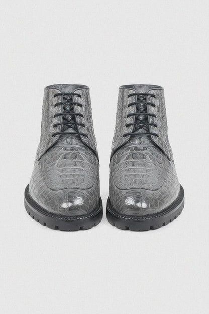 Zapatos Bot??n de Piel de Cocodrilo Caiman Lomo Original Color Gris