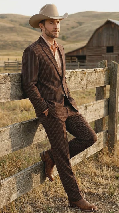 Men’s Pinstripe Western Suit – Classic Formal Blazer and Pant Set for Wedding, Traje Para Hombre Cowboy Style