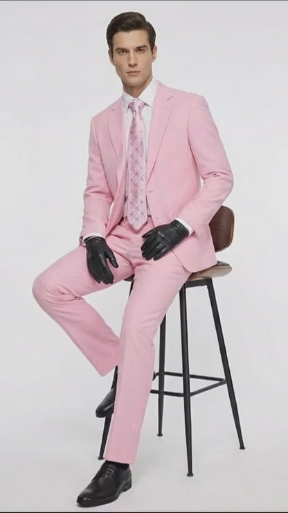 Men's Pink Two Piece Suit - Classic Fit Formal Jacket and Tailored Pants