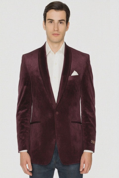 Mens Burgundy Paisley Shawl Blazer