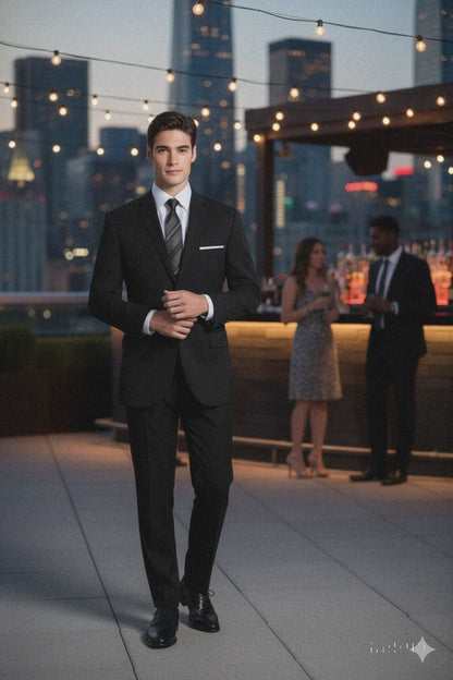 Mens Designer Super 120's Wool Tuxedo Suit in Black