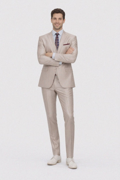 Mens Tazio Vested Slim Fit Shiny Sharkskin Suit in Champagne
