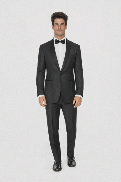 Mens 1 Button Slim Fit Shawl Tuxedo in Black - Mens Slim Fitted Tuxedo