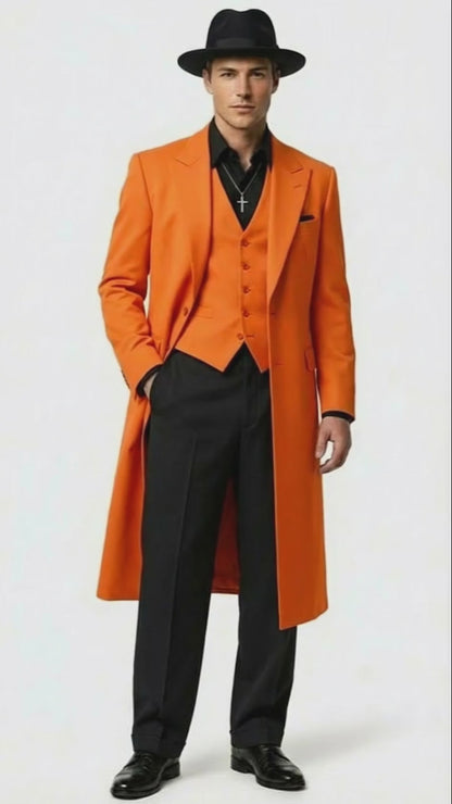 Mens halloween Costume Orange Long Zoot Suit Set With Black Shirt and Black Pants included