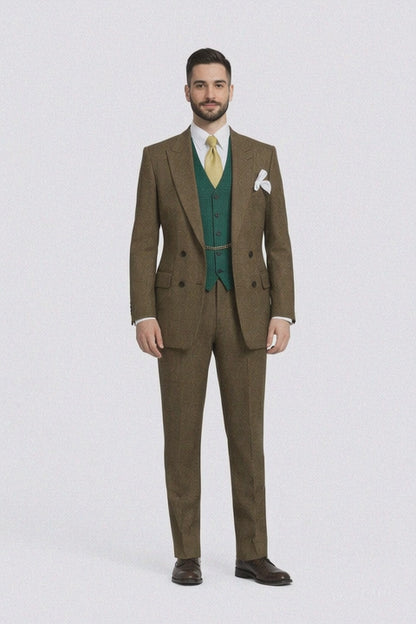 Al Capone Outfit for Men Brown Double Breasted Suit $179 + Hunter Green Vest $59