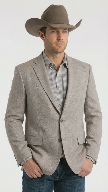 Mens Textured  Light Grey Western Blazer – Cowboy Style Casual Sport Coat for Men Classic Western Jacket