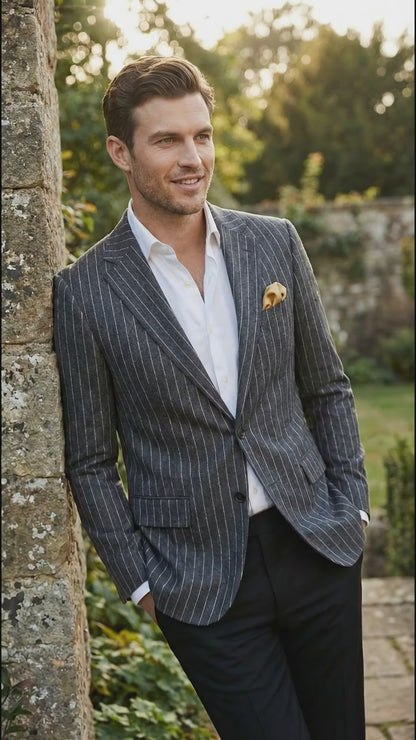Mens Charcoal Pinstripe Blazer – Classic Tailored Formal Jacket for Business, Office and Evening Wear