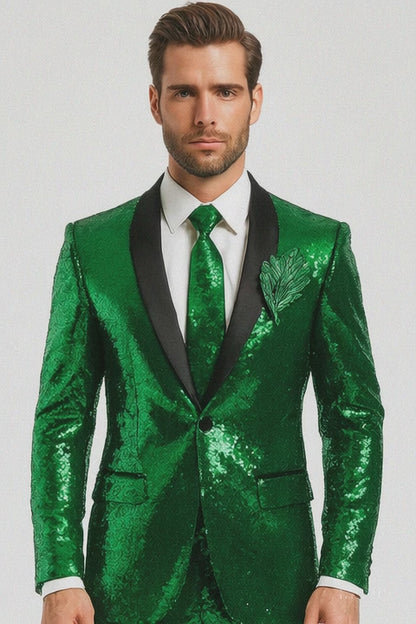 Mens Sequin Suit - Red Tuxedo - Party Suits - Stage Suit