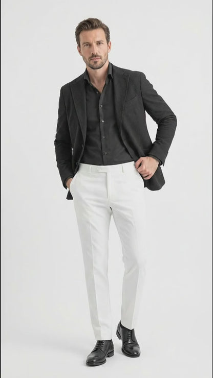 Men’s Black Seersucker Blazer – Textured Two-Button Notch Lapel Formal & Summer Sport Jacket in Black Tone-on-Tone Cotton Fabric