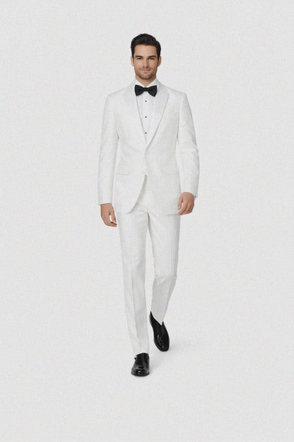 Mens Affordable Slim Fit 2 Button Tuxedo in White - Mens Slim Fitted Tuxedo