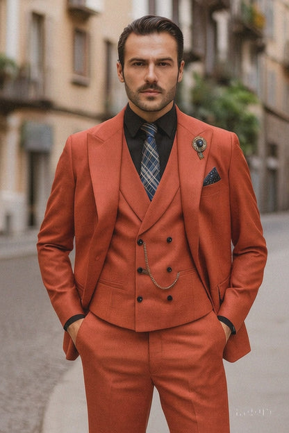 Elegant Red Three-Piece Suit  Groom & Party Formal Outfit