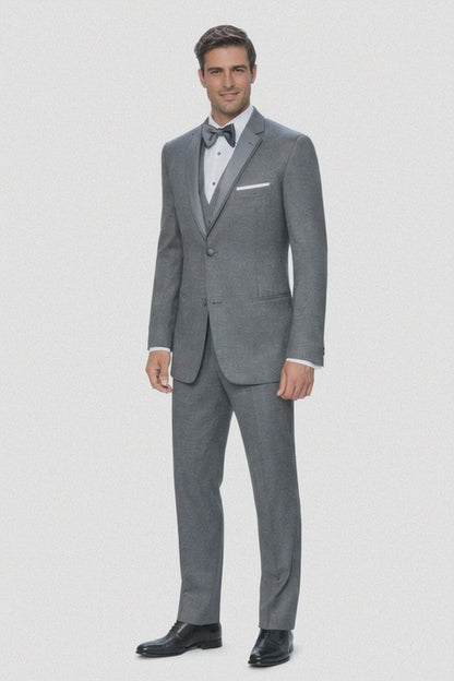 Mens Designer Grayson Satin Trim Wedding Tuxedo in Grey