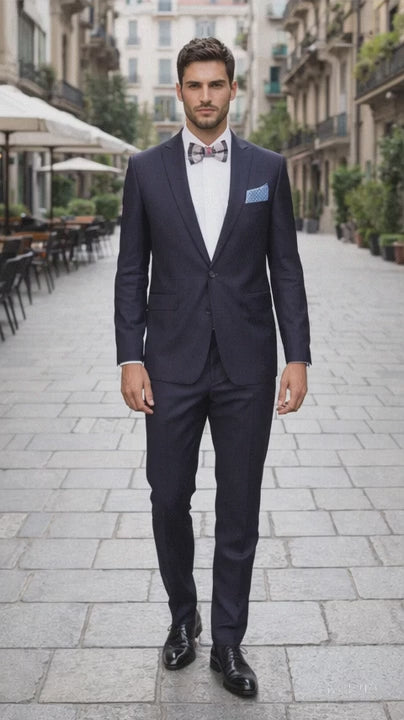 Men??s Slim Fit 100% Wool Suit by Rossiman Rossi ?? Peak Lapel Jacket & Plum Tapered Pants
