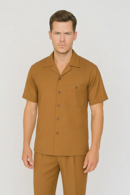 Mens Walking Suit in Color caramel leisure suit casual Matching Shirt and Pants $99