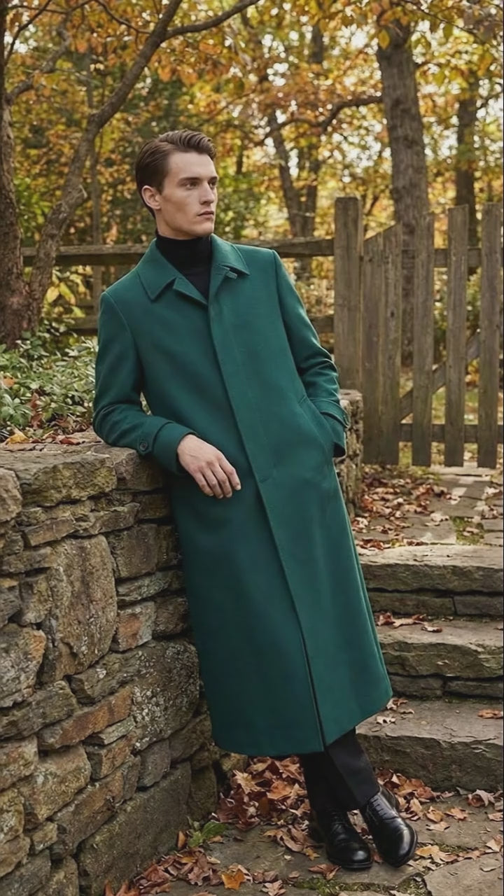 Men’s Full-Length Green Overcoat