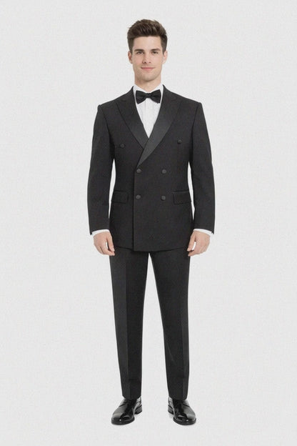 Mens Slim Fit Double Breasted Wool Tuxedo in Black - Mens Slim Fitted Tuxedo
