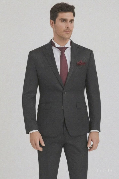 Men's Slim Fit Shiny Paisley Prom & Wedding Suit In Black