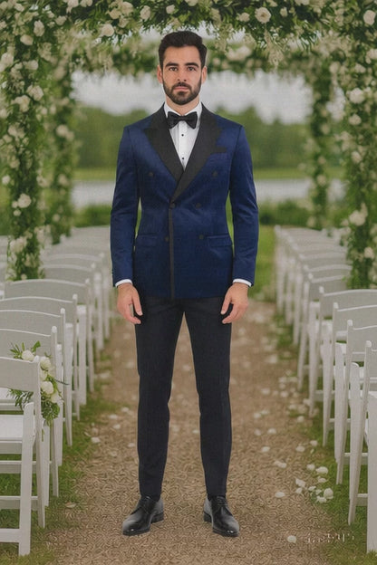 Navy Velvet Double Breasted Tuxedo Jacket  Wedding & Prom