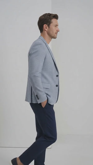 Men’s Light Blue Checkered Sport Coat – Two-Button Wedding, Business and Smart Casual Blazer