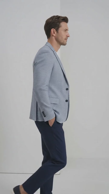 Men’s Light Blue Checkered Sport Coat – Two-Button Wedding, Business and Smart Casual Blazer