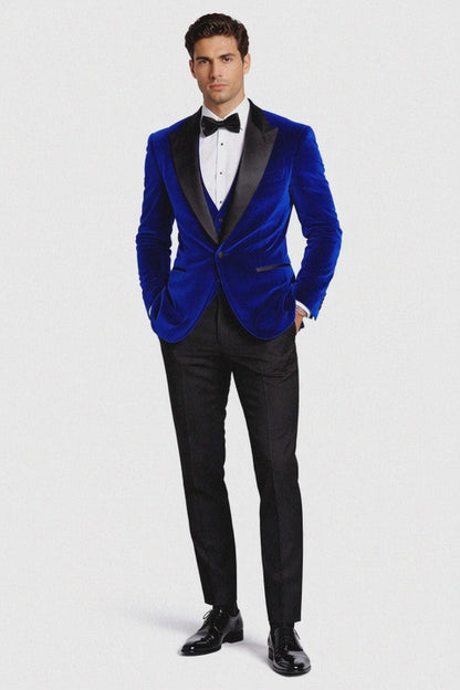 Mens Designer Velvet Tuxedo Royal Blue Dinner Jacket
