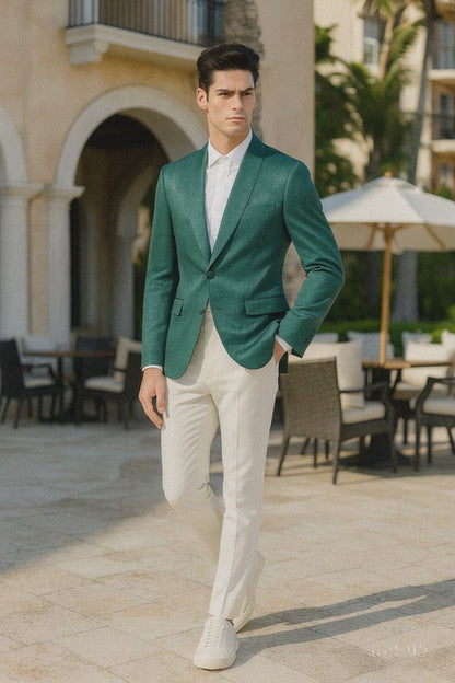Mens Teal Green Floral Jacquard Blazer  Slim Fit Tuxedo Jacket for Weddings, Proms, and Parties