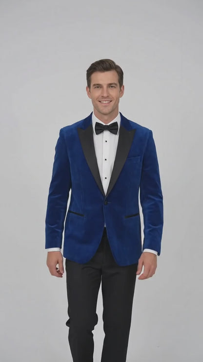 Men’s Royal Blue Velvet Tuxedo Dinner Jacket with Black Shawl Lapel Formal Blazer