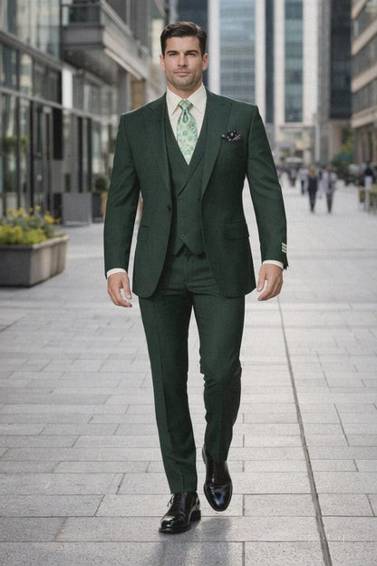 Rossi Man ELI RM117 ?? Classic 3-Piece Men??s Suit in Hunter Green