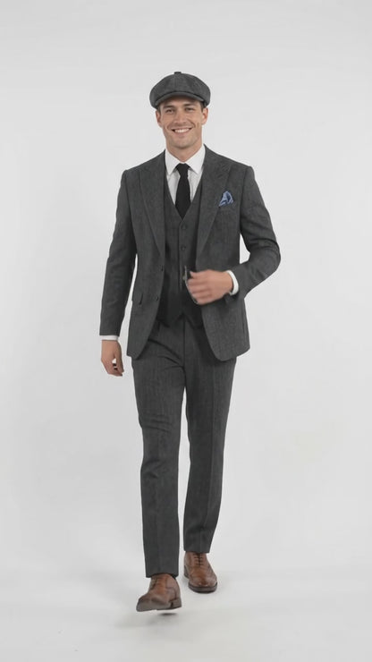 Men’s Charcoal Great Gatsby 3 Piece Suit, 1920s Gangster Vintage Formal Dress Suit