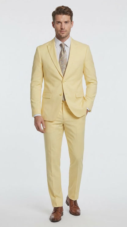 Men’s Pale Yellow 2 Piece Suit, Formal Dress Suit for Weddings, Prom, Parties, Summer Events, and Special Occasions By Vitali