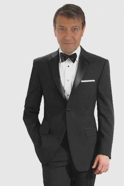 Mantoni 140s Wool 1-button Black Tuxedo