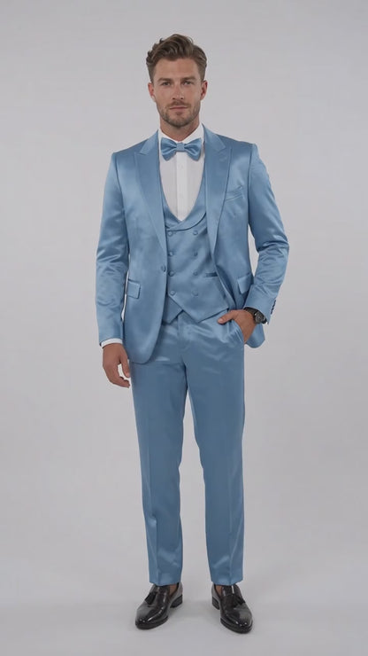 Men’s Powder Blue Satin Tuxedo – Light Blue Wedding & Prom Tuxedo Suit