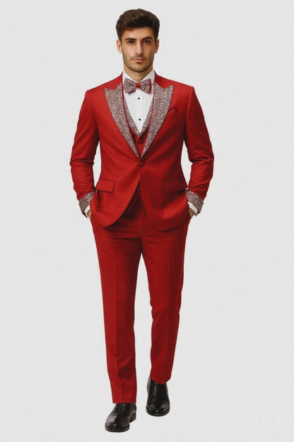 Red and White Christmas New Year Holiday Party Suit  Matching Bowtie