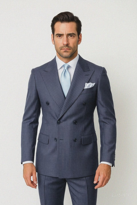 Classic Fit in Navy with White Pinstripe Color by Rossiman