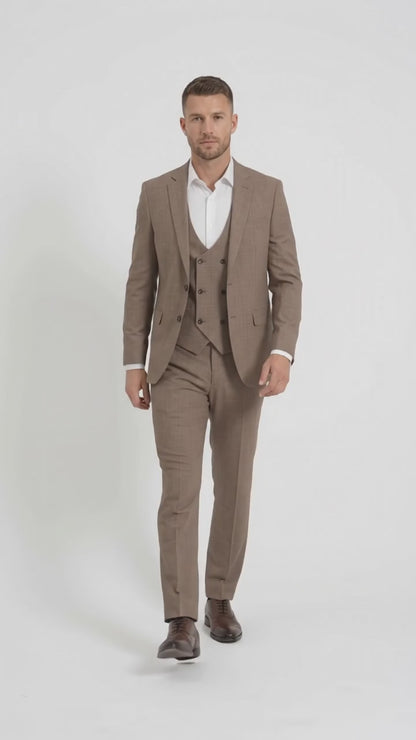 Men’s Dark Tan Mocha 3 Piece Wedding Suit, Double Breasted Vest Formal Groom and Groomsmen Suit