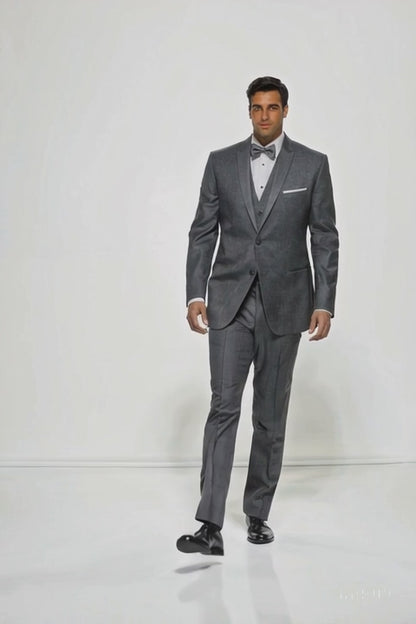 Mens Designer Grayson Satin Trim Wedding Tuxedo in Grey