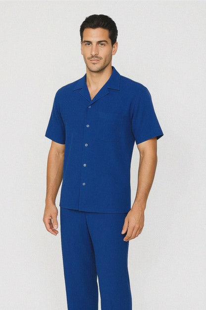 Mens Walking Suit in Color royal blue leisure suit casual Matching Shirt and Pants $99