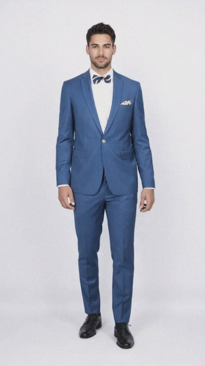 Men's Slim Fit Suit - Fitted Suit - Skinny Suit Men's Blue 1 Button Closures Rossiman Rossi Skinny Suit
