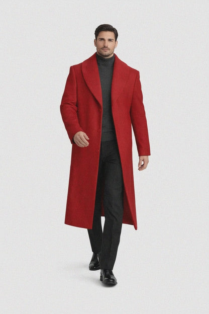 Mens Overcoat - Topcoat For Men - Winter Fabric - Mens Overcoat With Fur Collar - Burgundy Topcoat