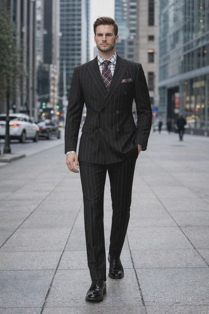 1920s Mens Suit - 1920s Mens Outfit - 1920s  costume  Bold Pinstripe Wide Suit in Black
