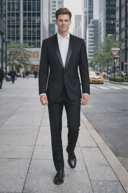 1 Button Designer Shawl Tuxedo in Black - Mens Slim Fitted Tuxedo