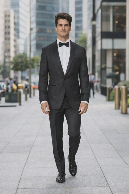Mens 1 Button Slim Fit Shawl Tuxedo in Black - Mens Slim Fitted Tuxedo