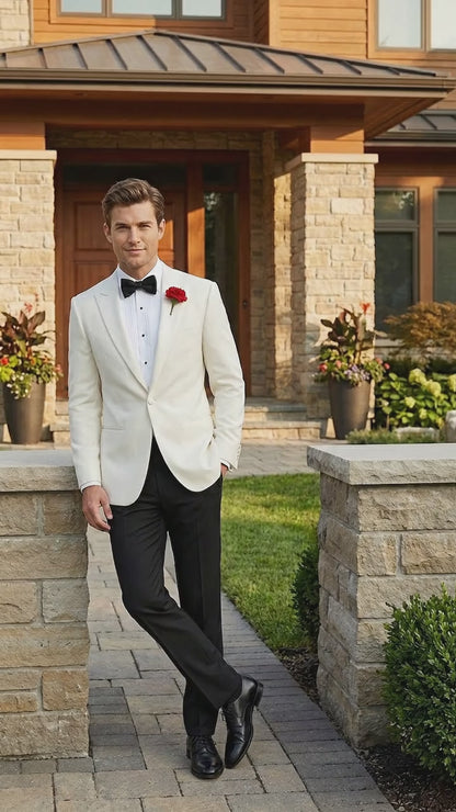 Men’s Ivory White Formal Dinner Suit Set with Jacket and Pants, Classic Wedding Tuxedo Style