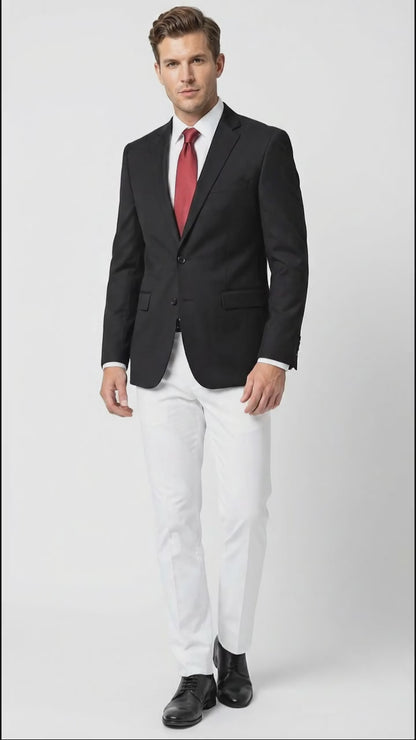 Men’s Solid Black Two Button Suit Jacket Blazer With White Pants | Black Blazer Sport Coat