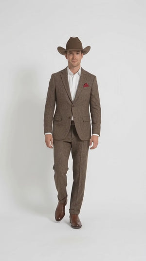 Men’s Brown Herringbone Tweed Groom Suit – Country Wedding & Rustic Wedding Suit