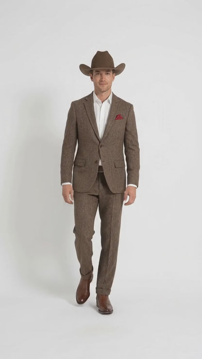 Men’s Brown Herringbone Tweed Groom Suit – Country Wedding & Rustic Wedding Suit