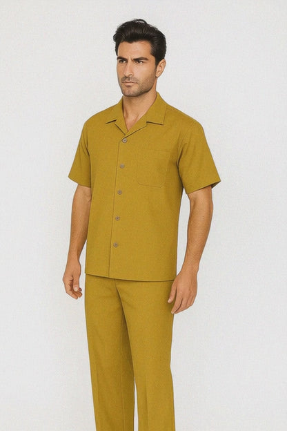 Mens Walking Suit in Color mustard leisure suit casual Matching Shirt and Pants $99