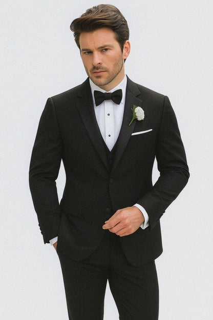 Black Modern Wedding Notch Tuxedo